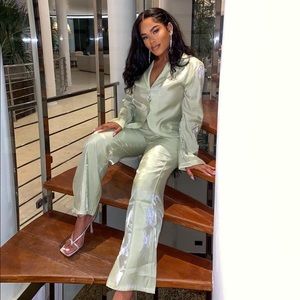 Petite Satin Shimmer Wide Leg Pants Set